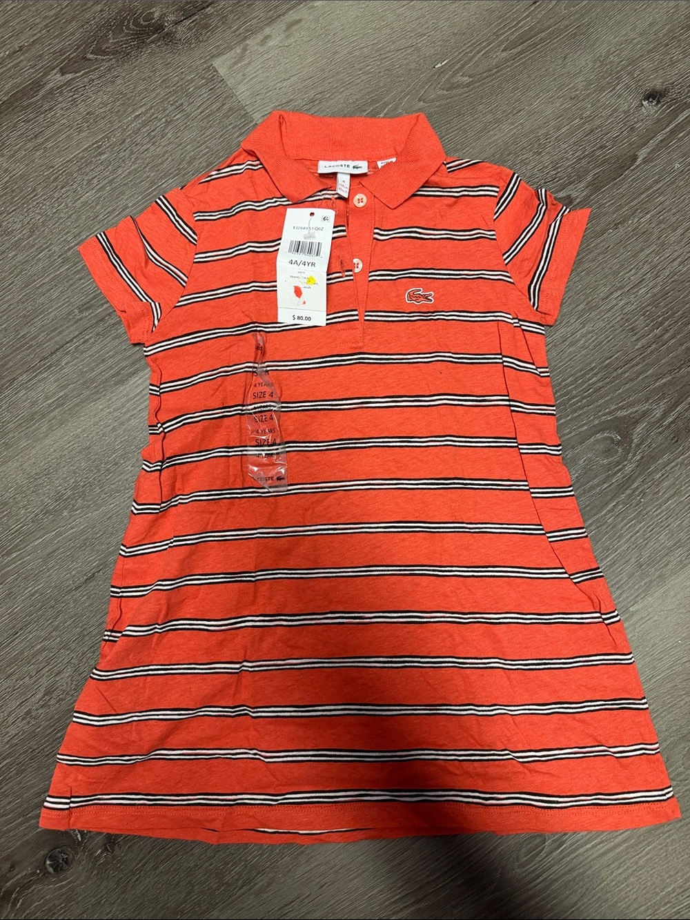 Girls Lacoste Coral and Navy Striped Polo Dress Sz 4